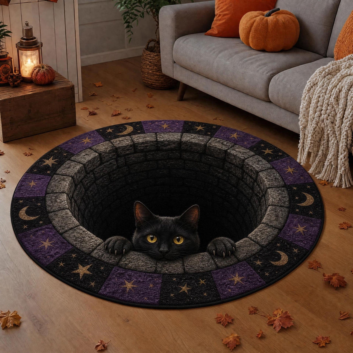 3D Illusion Halloween Round Mat,Funny Rug with Backing,Soft Visual Effect Door Mat for Living Room Indoor B