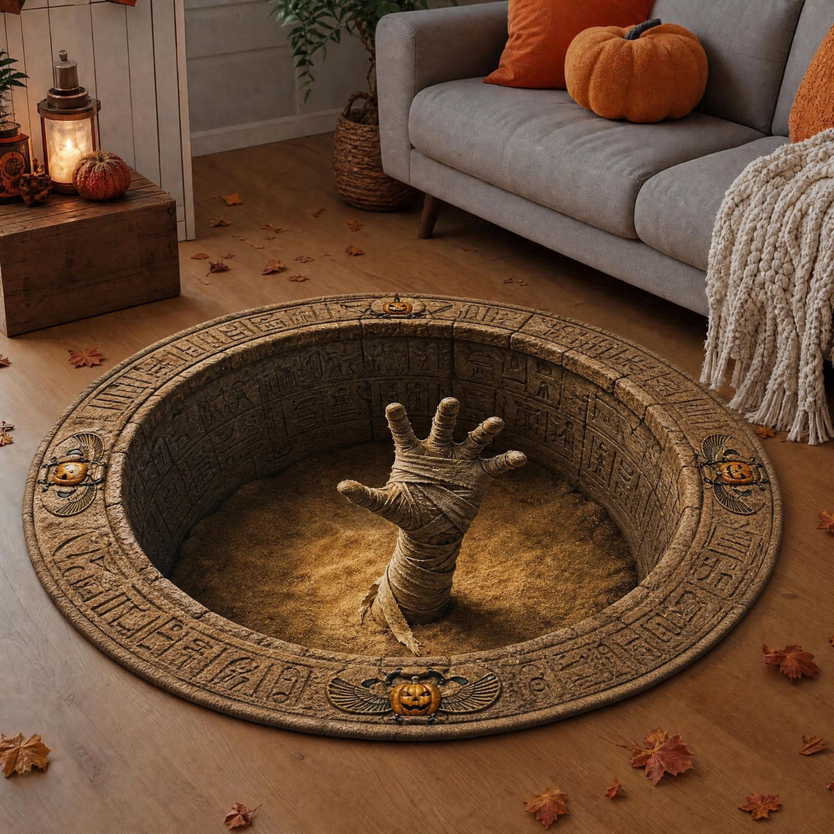 3D Illusion Halloween Round Mat,Funny Rug with Backing,Soft Visual Effect Door Mat for Living Room Indoor B