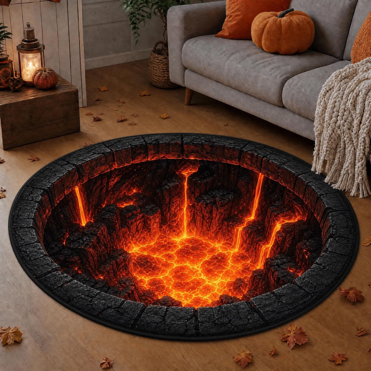 3D Illusion Halloween Round Mat,Funny Rug with Backing,Soft Visual Effect Door Mat for Living Room Indoor B