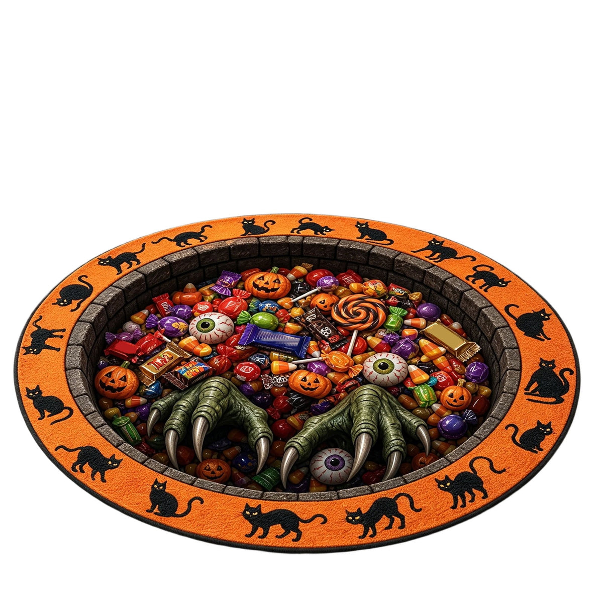 3D Illusion Halloween Round Mat,Funny Rug with Backing,Soft Visual Effect Door Mat for Living Room Indoor B