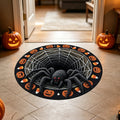 3D Optical Illusion Halloween Round Doormat,Vortex Tunnel Optical Illusion Printing Design,Giant Furry Red-Eyed Black Spider and White Spider Web,24"