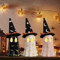 3Pcs Ceramic Ghost Figurines with Witch Hats Halloween Table Decor Set for Mantel Shelf Centerpiece Gift