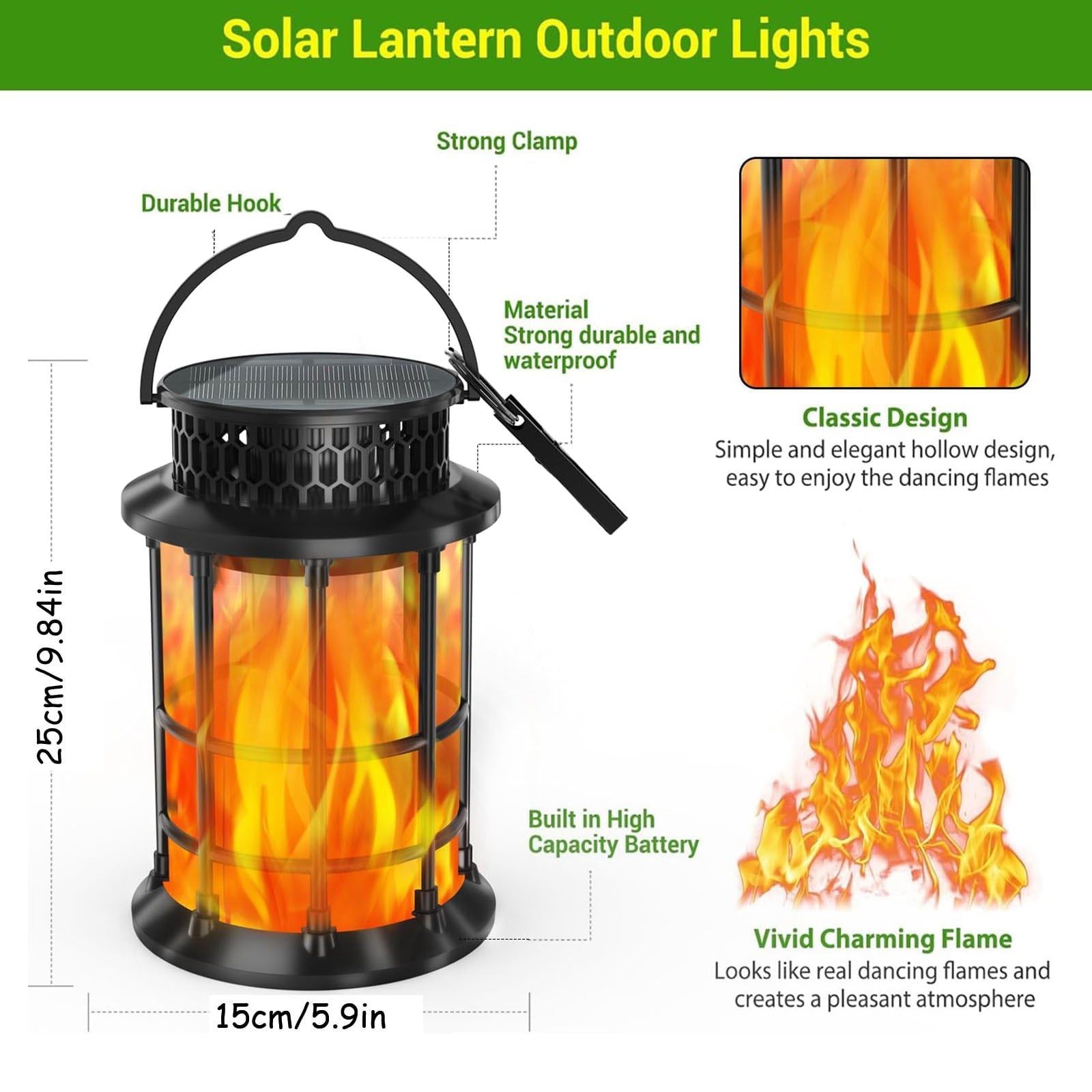BinKFF Solar Lanterns Outdoor Lights, Upgraded Flickering Flames Hanging Solar Lights for Outside, Solar Powered Lantern Waterproof, Lanterns Decorative for Yard Patio Garden Decor