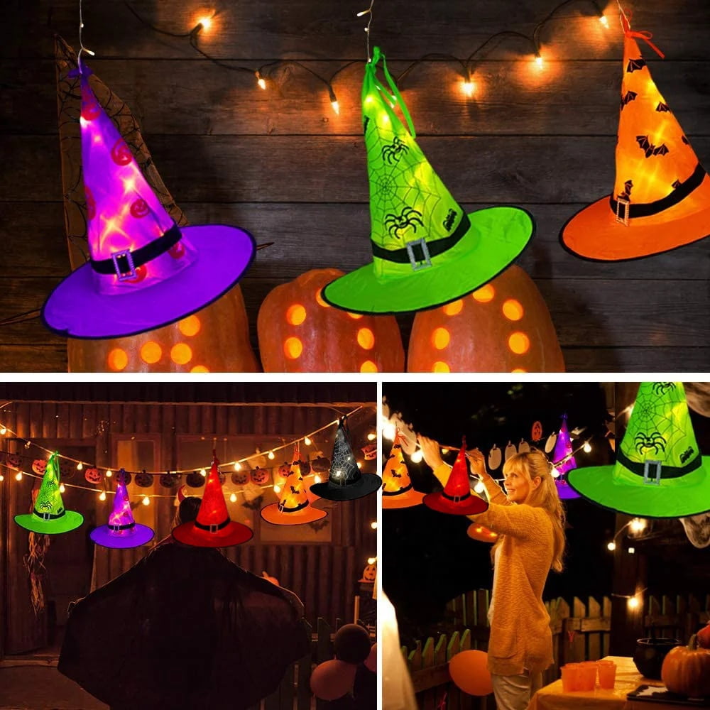 ZOEYKIMLO Halloween Witch Hat Lights Decorations Outdoor, Upgraded 5pcs Hanging Glowing Witch String Lights with 8 Modes, Waterproof Halloween Light for Outdoor, Garden, Party Decor