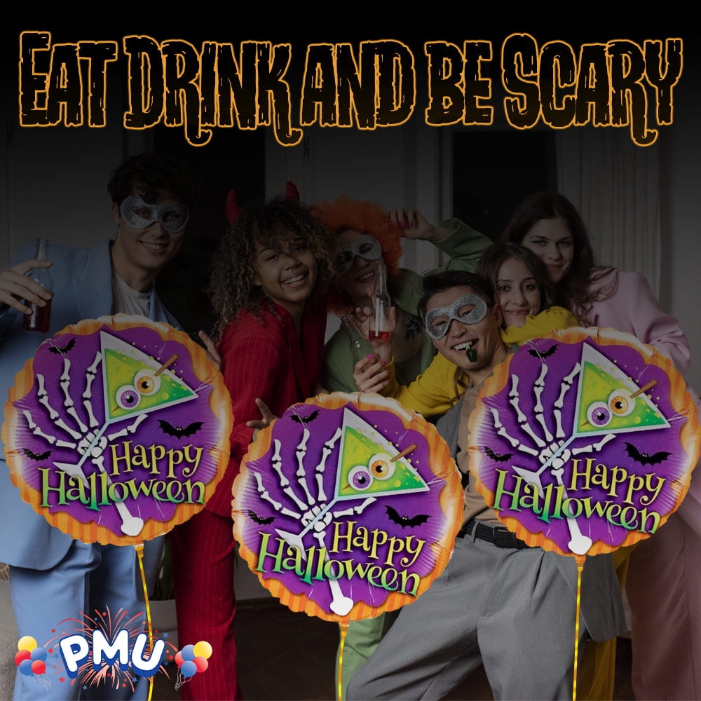 PMU Halloween Party Decoration "Happy Halloween" Jack Faces Aglow 18 Inch Mylar-Foil Balloon (1pkg) Pkg/1