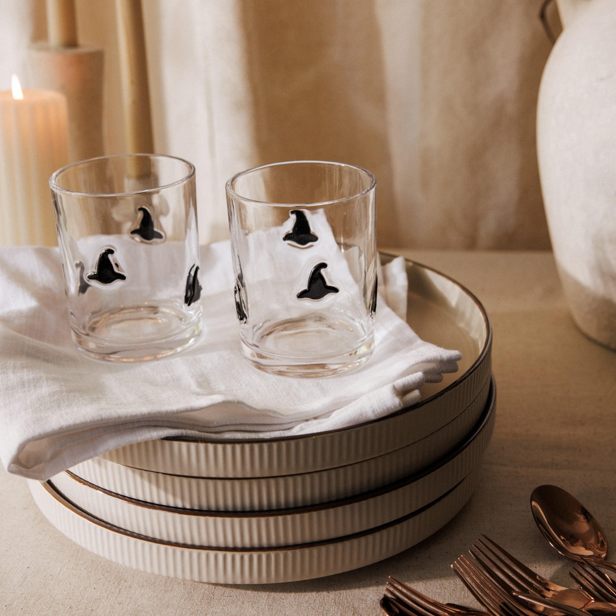 Thyme & Table 12 fl oz White Pumpkin Charm Glass Set, Pack of 2