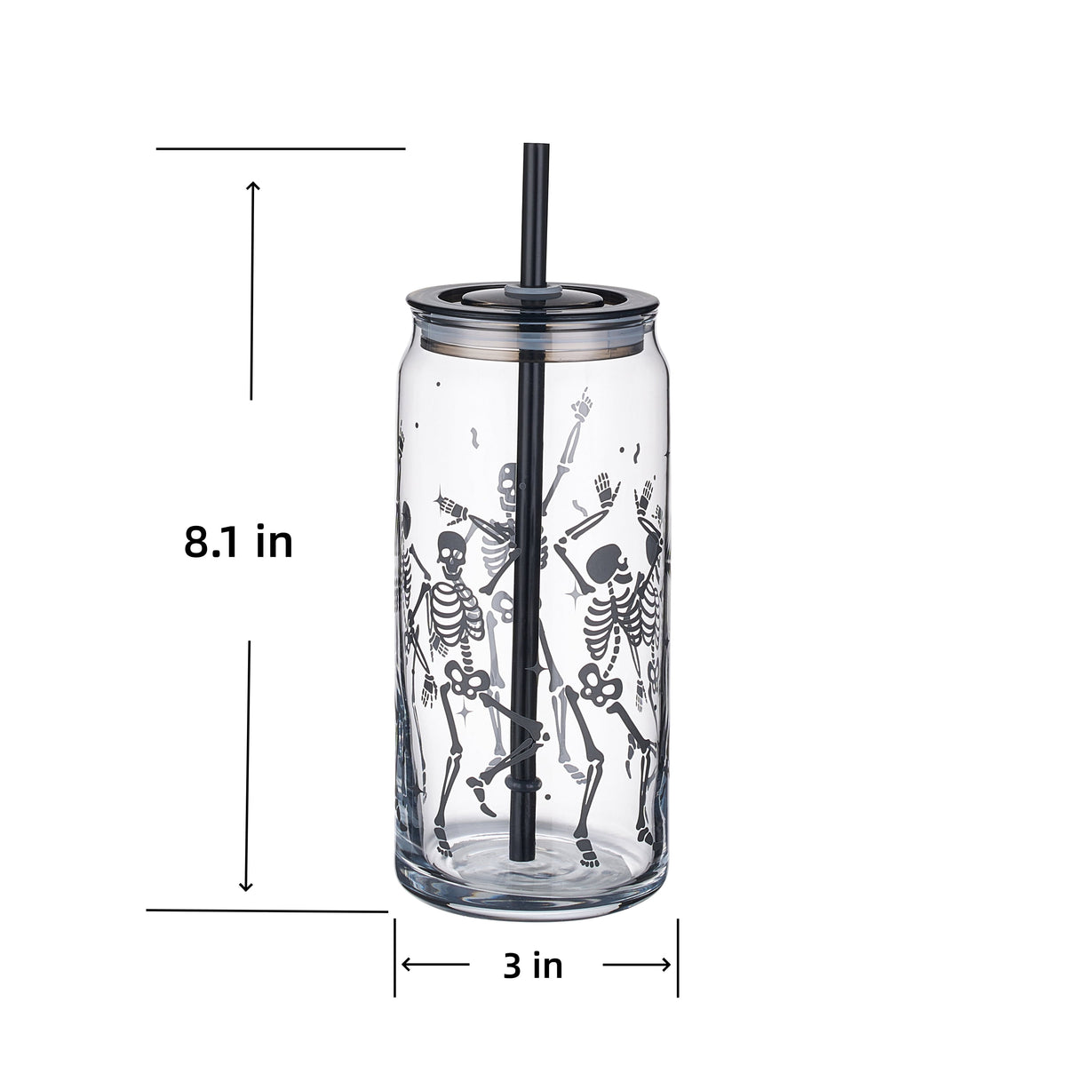 Way to Celebrate Halloween Dancing Skeleton Glass Can Sipper Tumbler, 20 oz