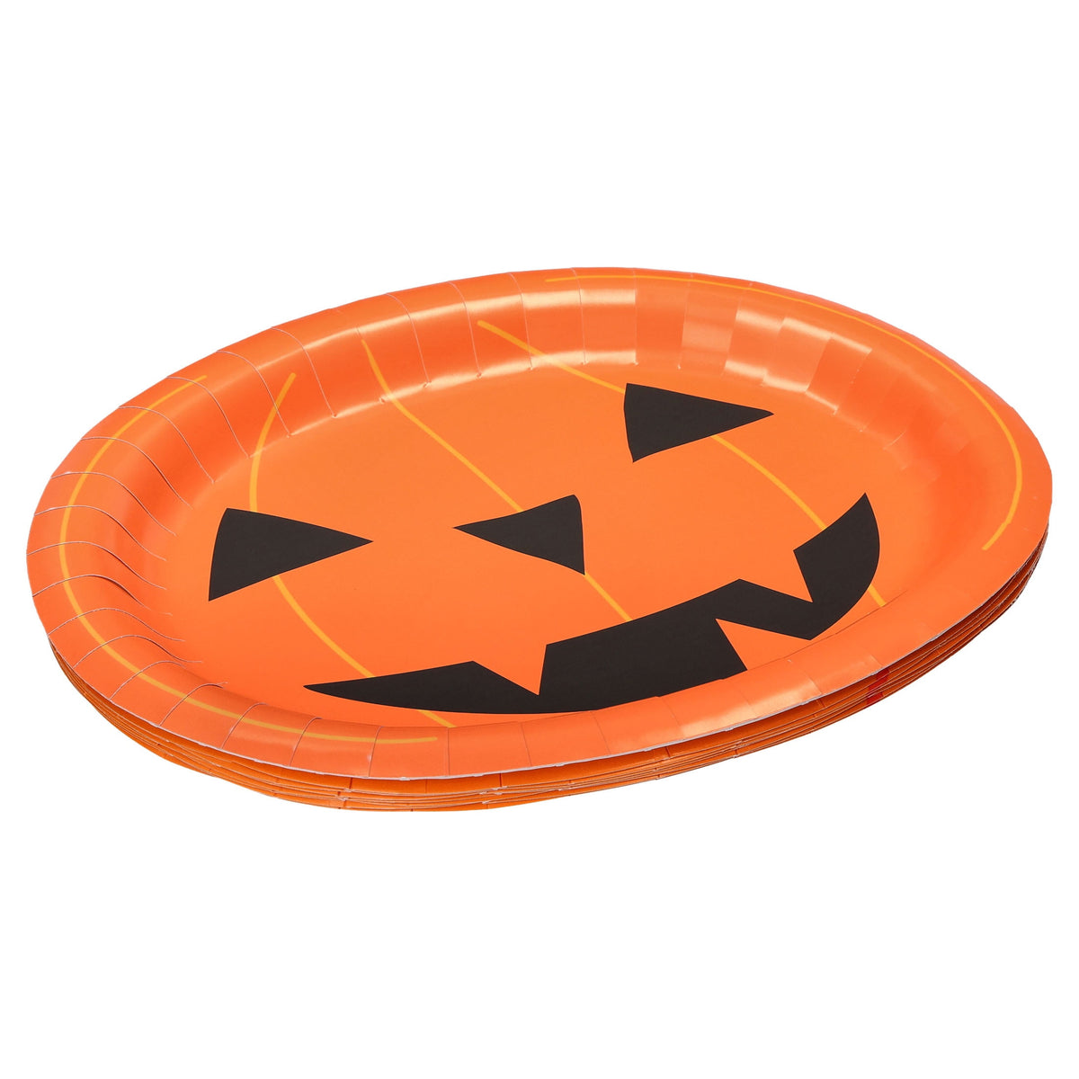 Jack-o'-Lantern Oval Disposable Paper Plates, Multicolor, 12" x 10", 8 Count, Halloween by Way To Celebrate