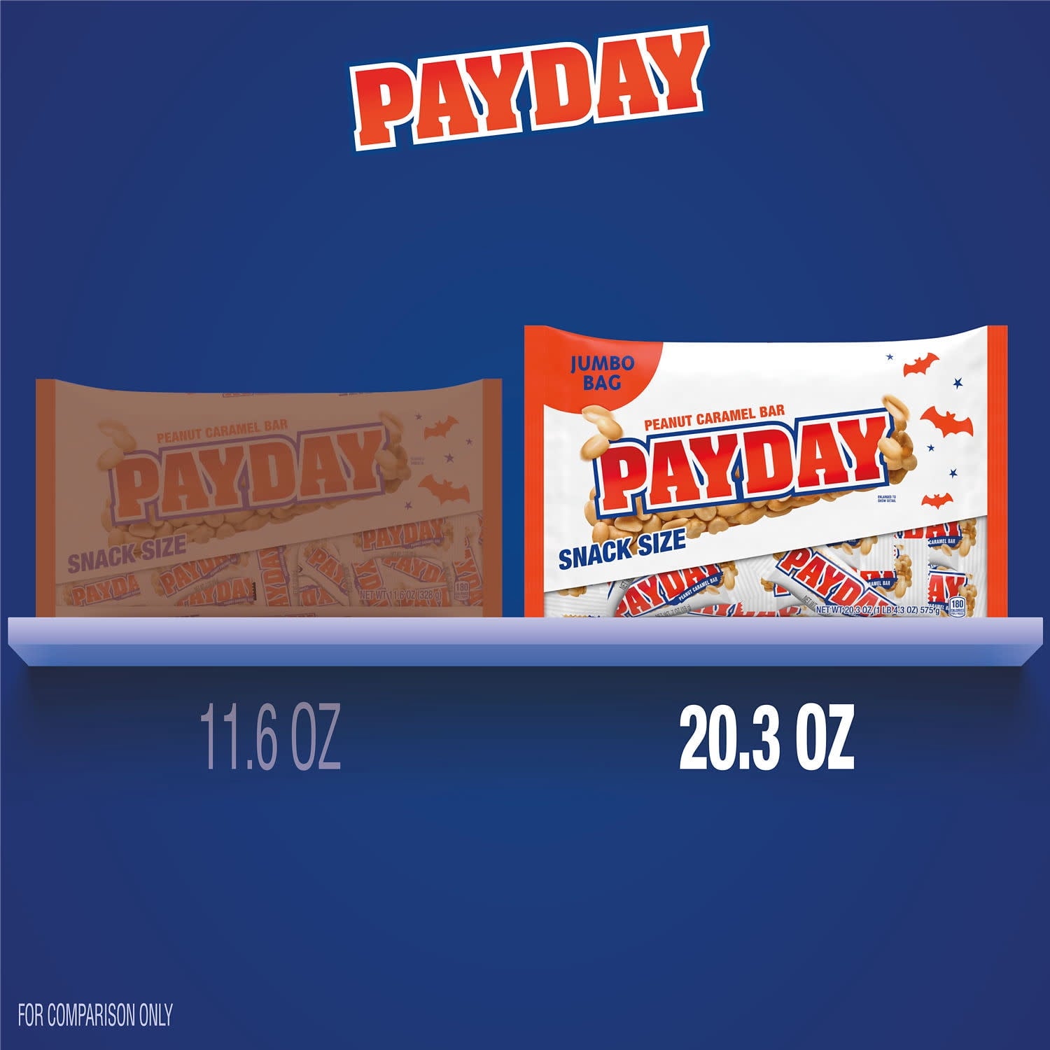 PayDay Peanut Caramel Snack Size, Halloween Candy Jumbo Bag, 20.3 oz