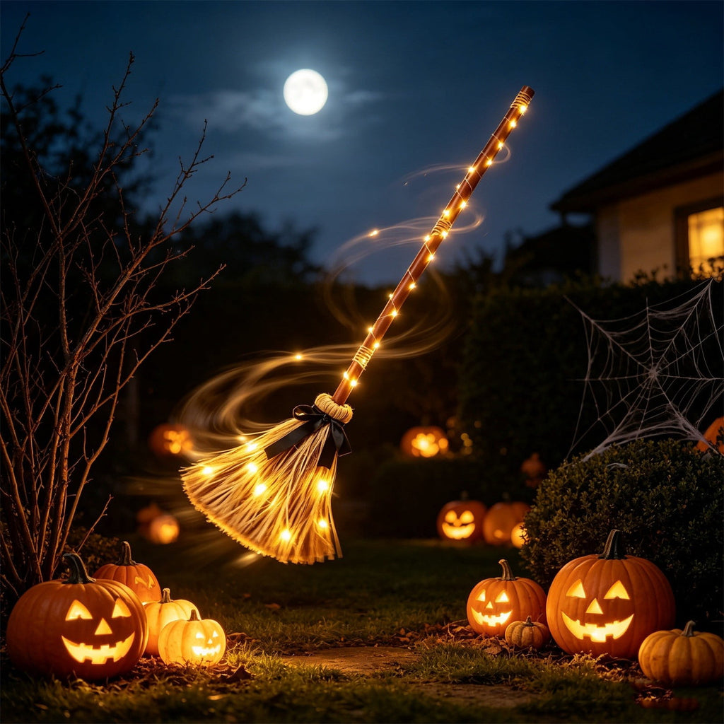 Halloween Decoration Indoor, 5.5 Ft Giant Light-Up Witches Broom, Rustic Halloween Decor for Porch, Yard, Front Door