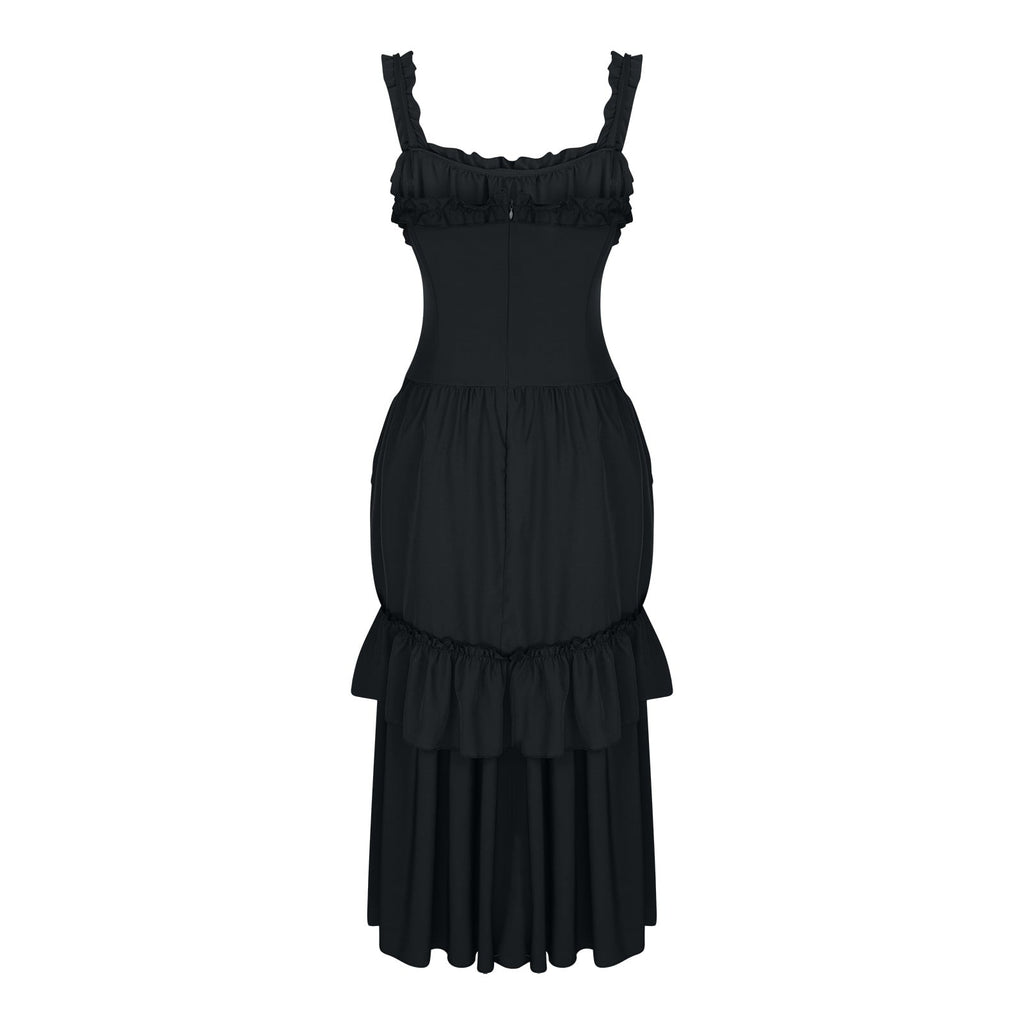 UPPADA Halloween Costumes For Womens Sleeveless Irregular Gothic Dress Ruffle Steampunk Dress Corset Square Neck Layers Dress