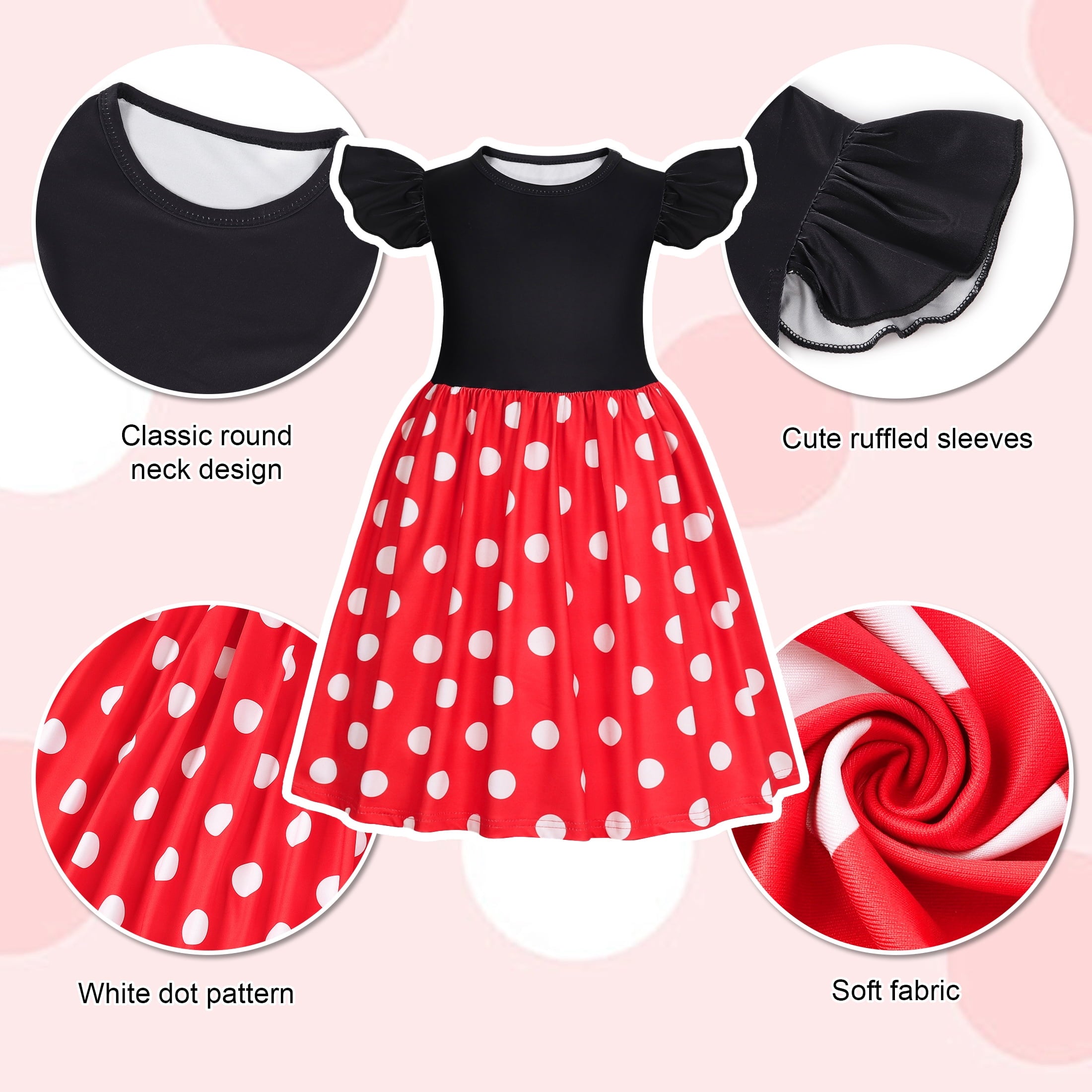 Benylion Toddler Girls Red Polka Dot Dresses Birthday Party Fancy Dress Up Costume for 6-7 Years