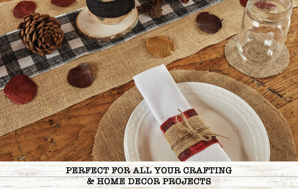 Love, Laugh, Craft Burlap Ribbon Set, 1.5"W x 3-Yds, Natural/White Stripe