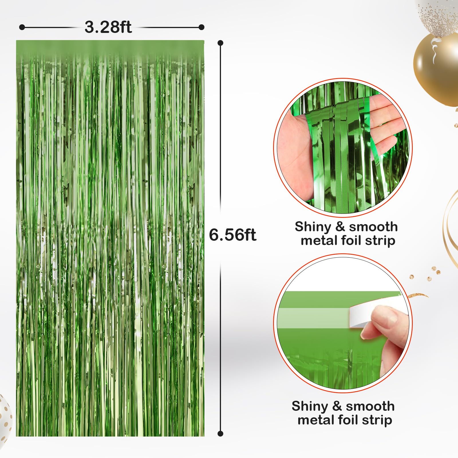 Light Green Metallic Tinsel Foil Fringe Curtains, 4 Pack 3.3x6.6 Feet Party Streamer for Birthday Bachelorette Party Decorations