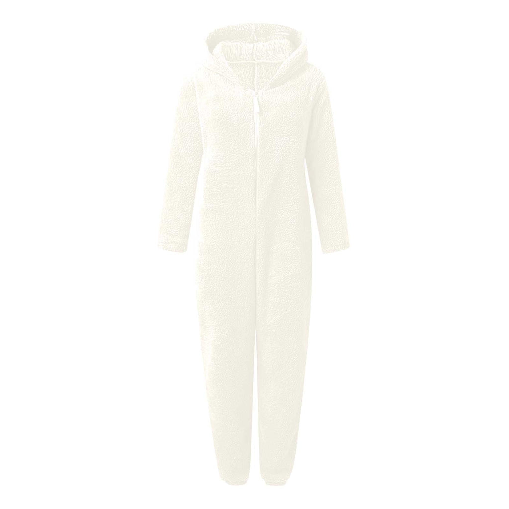 QATAINLAV Sherpa Fleece Jumpsuit for Women Winter Warm Fuzzy Onesie Pajamas Cute Cat Hooded Romper Casual Zip Up Overalls Sleepwear Black XL