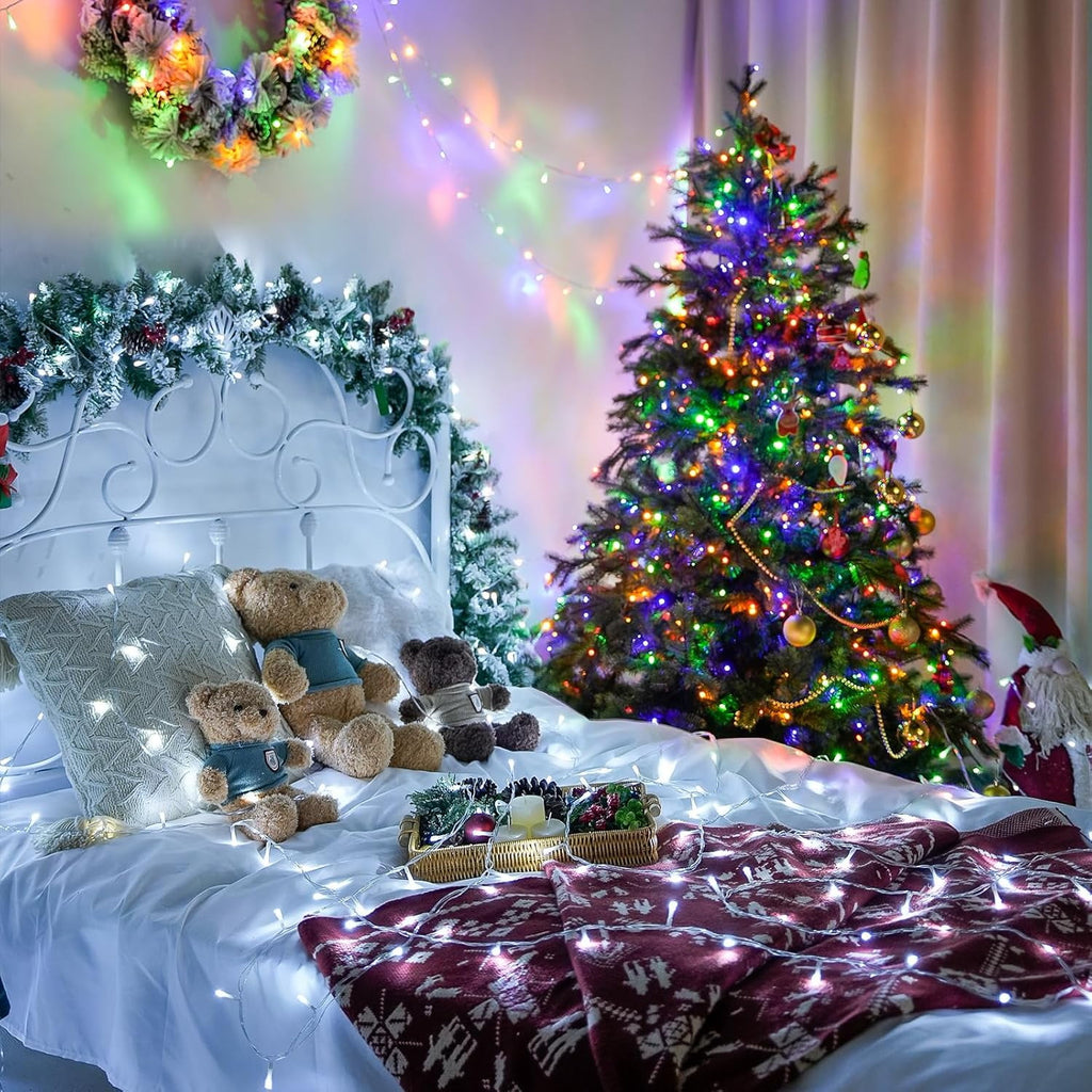 JMEXSUSS 200 LED Christmas Lights Indoor Outdoor, Connectable Warm White Christmas Tree Lights Clear Wire, 66 Ft Twinkle Fairy String Lights Plug in for Bedroom Wedding Christmas Tree Decorations