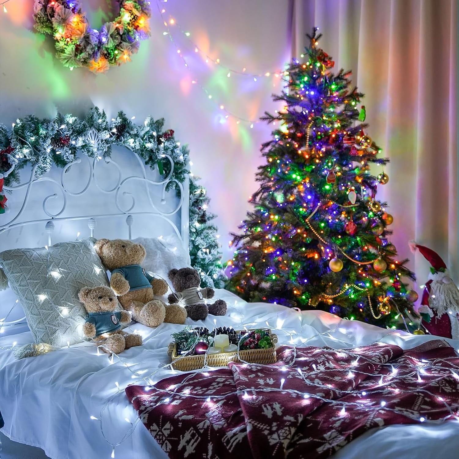 JMEXSUSS 200 LED Christmas Lights Indoor Outdoor, Connectable Warm White Christmas Tree Lights Clear Wire, 66 Ft Twinkle Fairy String Lights Plug in for Bedroom Wedding Christmas Tree Decorations