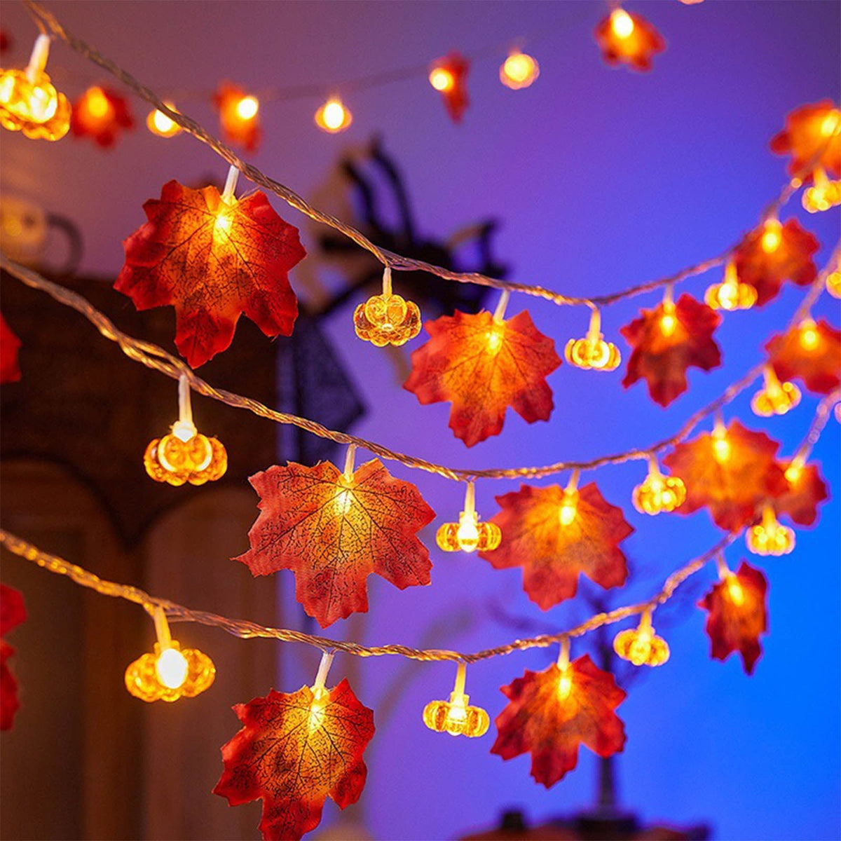 Btomtd 118.11 inch Pumpkin and Maple Leaf Lantern String Light Halloween Thanksgiving Decorative Light for Autumn Festival Porch Pathway or Table Decor, Orange
