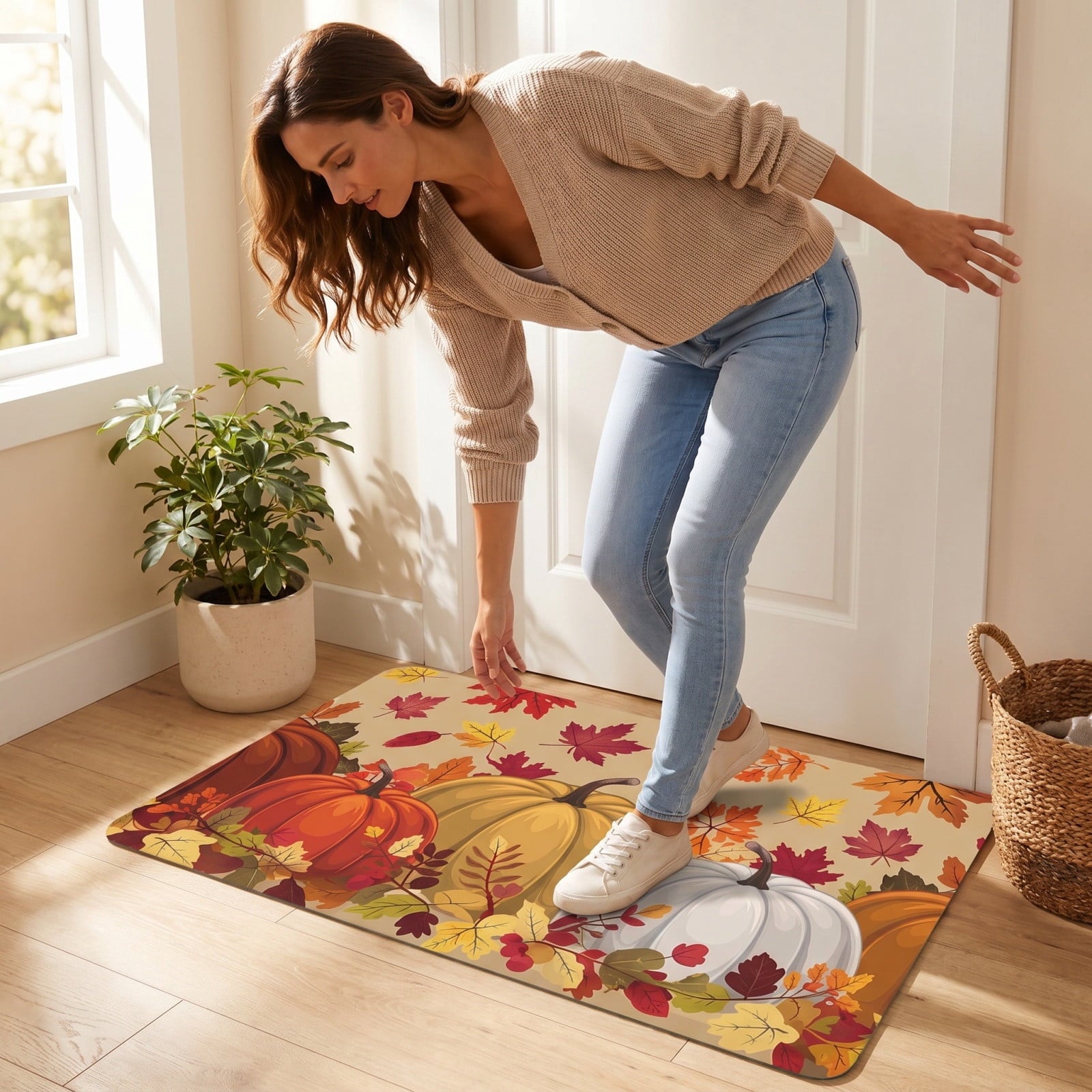 Autumn Door Mat for Entryway, 16x24 Inch, Fall-Themed Floor Doormat for Home Decor, Non-Slip Rug Mat for Living Room, Kitchen, Bedroom, Gifts for Fall Lovers (E)