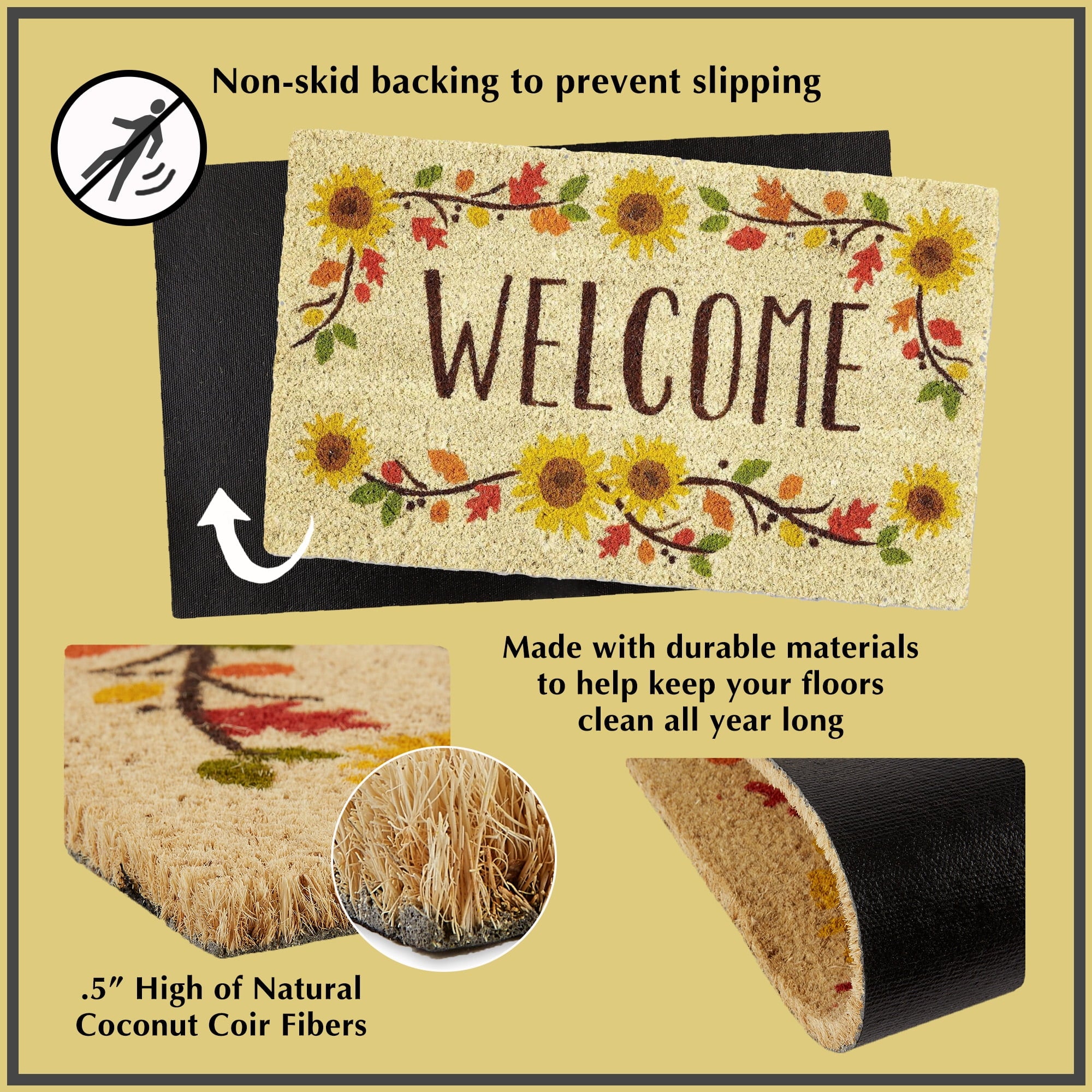 DII Decorative Halloween Welcome Doormat, Front Door Décor, 17x29", Jack-O-Lantern