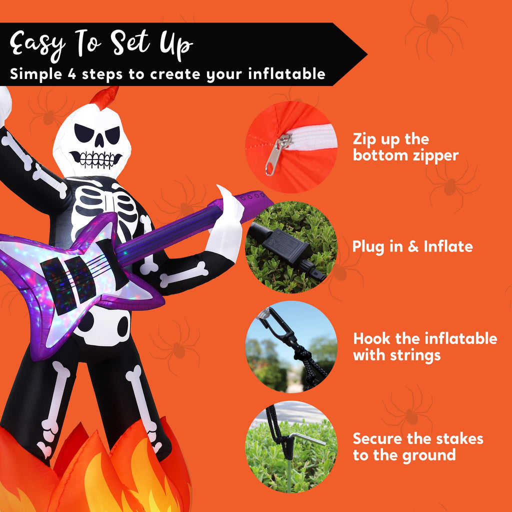 Joyfy 8 FT Halloween Inflatable Skeleton Dinosaur with Build-in LEDs Pumpkin Decorations,Halloween Outdoor Decorations Blow up Yard Decorations
