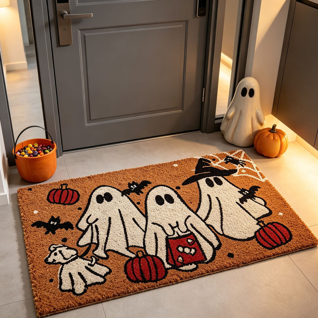 Halloween Doormat Vintage Retro Style Mat 23.6x15.7in Secure-Grip Absorbent Coir Look Entryway Rug for Front Porch Indoor Outdoor Decor by OVFUIZ