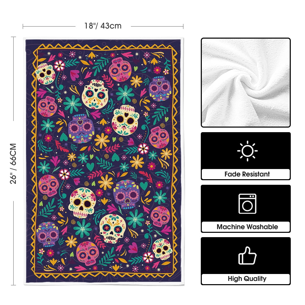 Sm:)e Ghost Pumpkins Bats Floral Spooky Halloween Kitchen Towels Dish Towels, 18x26 Inch Jack-O'-Lantern Decoration Hand Towels Set of 2