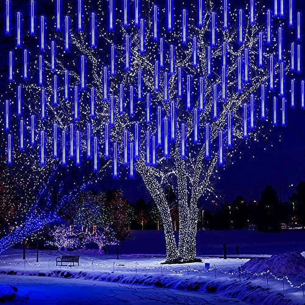 Morttic Meteor Shower Lights, Outdoor Falling Rain Lights 12 inch 8 Tube 192 LED Snow Falling Icicle Cascading Lights for Xmas Tree Halloween Decoration Wedding Party, Warm White