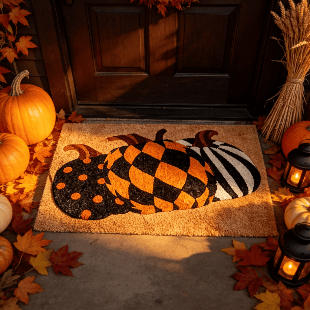 Halloween Pumpkin Welcome Door Mat, Funny Durable Non Slip Decorative Rugs for Bathroom Bedroom Kitchen Front Door