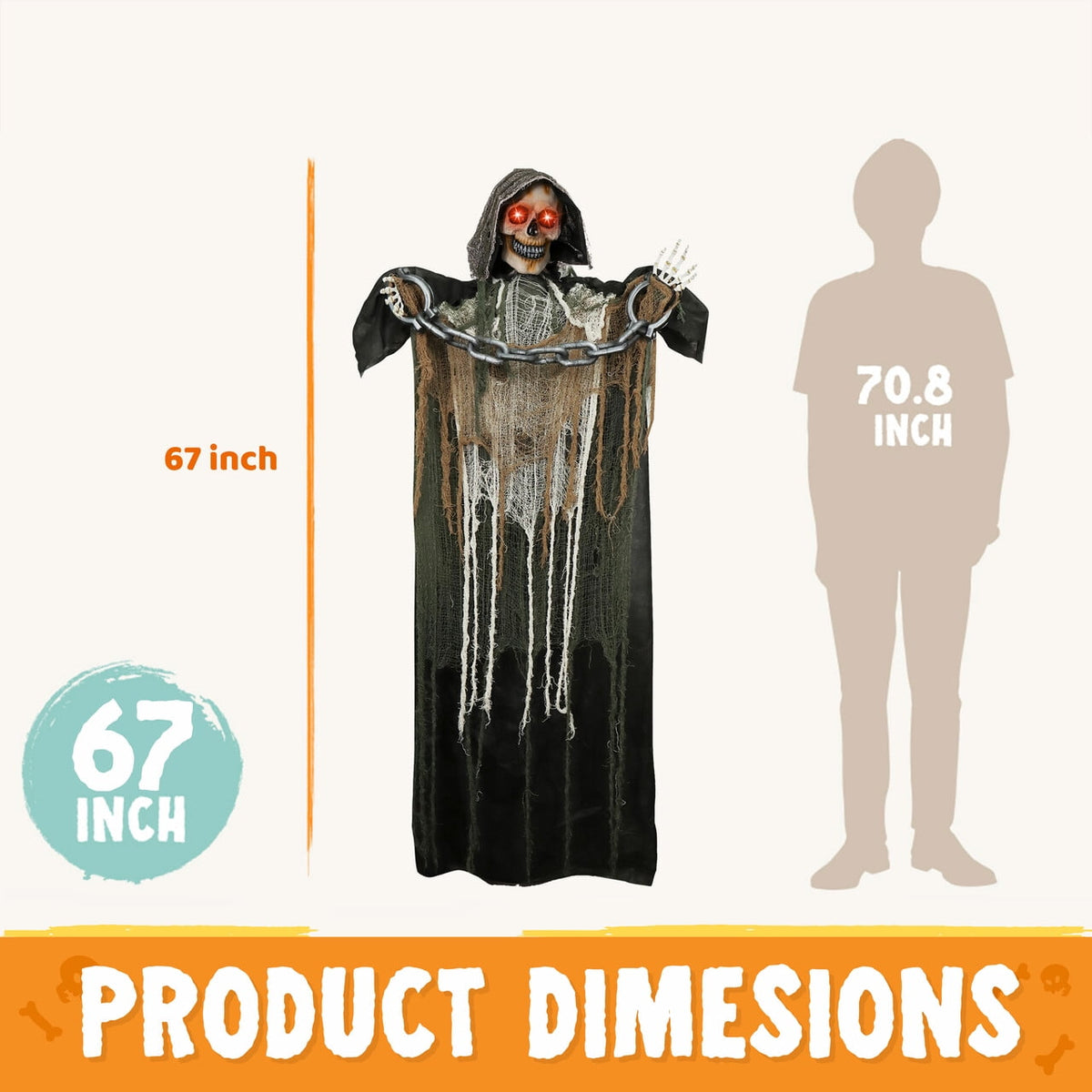 Joyfy 7.8 Ft(93.6 in) Halloween Grim Reaper Decorations Outdoor, Rotatable Flying Scream Scarecrow Skeleton Ghosts Decor for Graveyard Haunted House Props, Garden, Porch, Yard Lawn