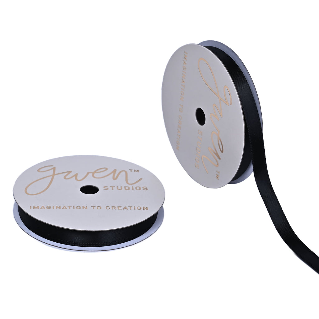 Gwen Studios 3/8" Black Satin Ribbon, 7 Yards