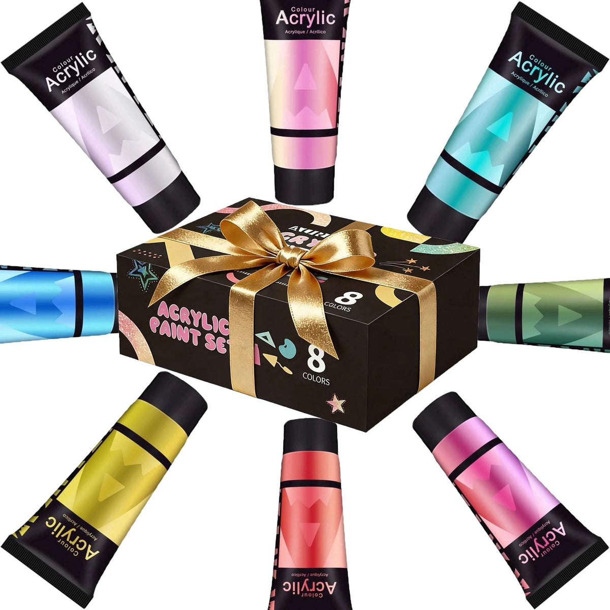 AUREUO Galaxy Glitter Acrylic Paint Set - 8 Twinkle Colors 0.71 Fl Oz / 21ml Tubes Sparkling Art Paints for Crafts Decor Non-toxic Painting Supplies for Artists