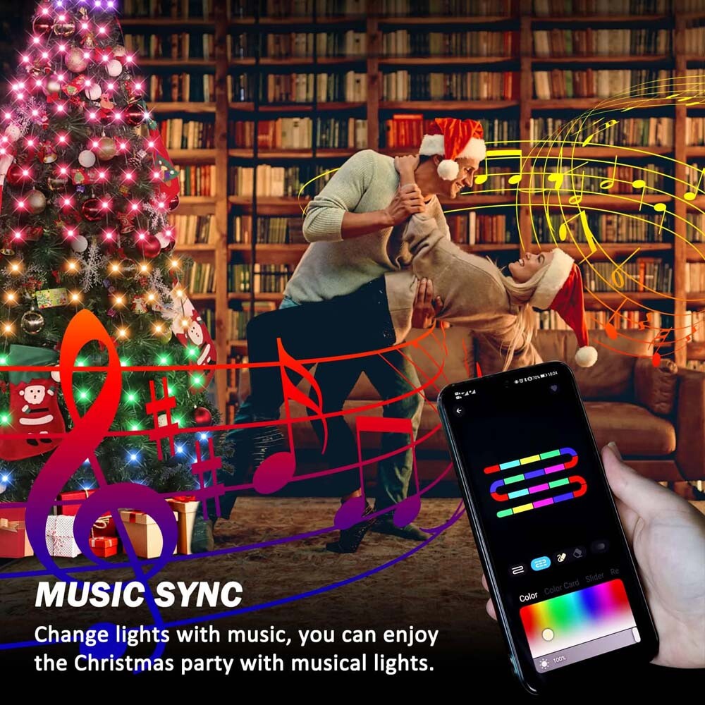 ASTRAEA 6.5FT Smart Christmas Tree Lights, 200LED RGB Color Changing String Lights Waterproof for Xmas Tree Decorations Indoor Outdoor, Multicolor