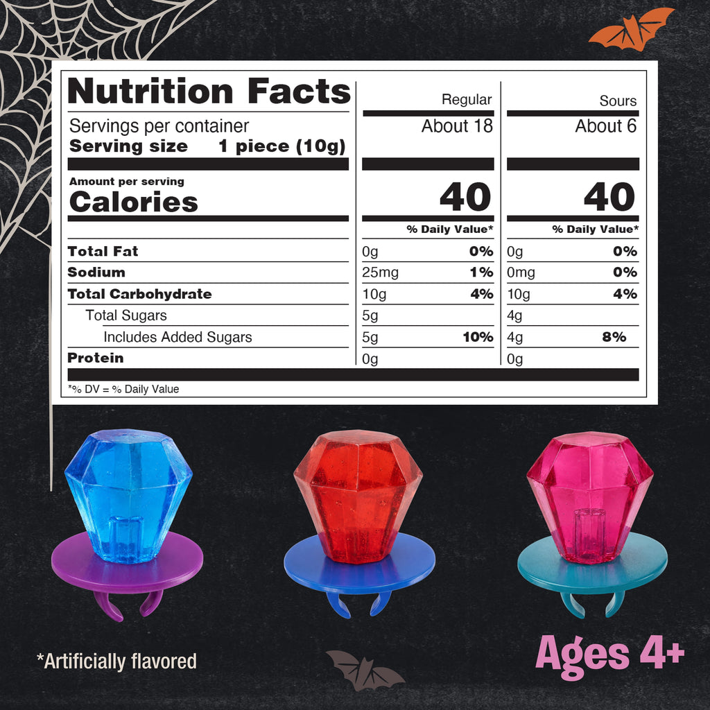 Halloween Ring Pop, Assorted Flavor Lollipops, Display Tray, 8.4 oz, 24 Count Box