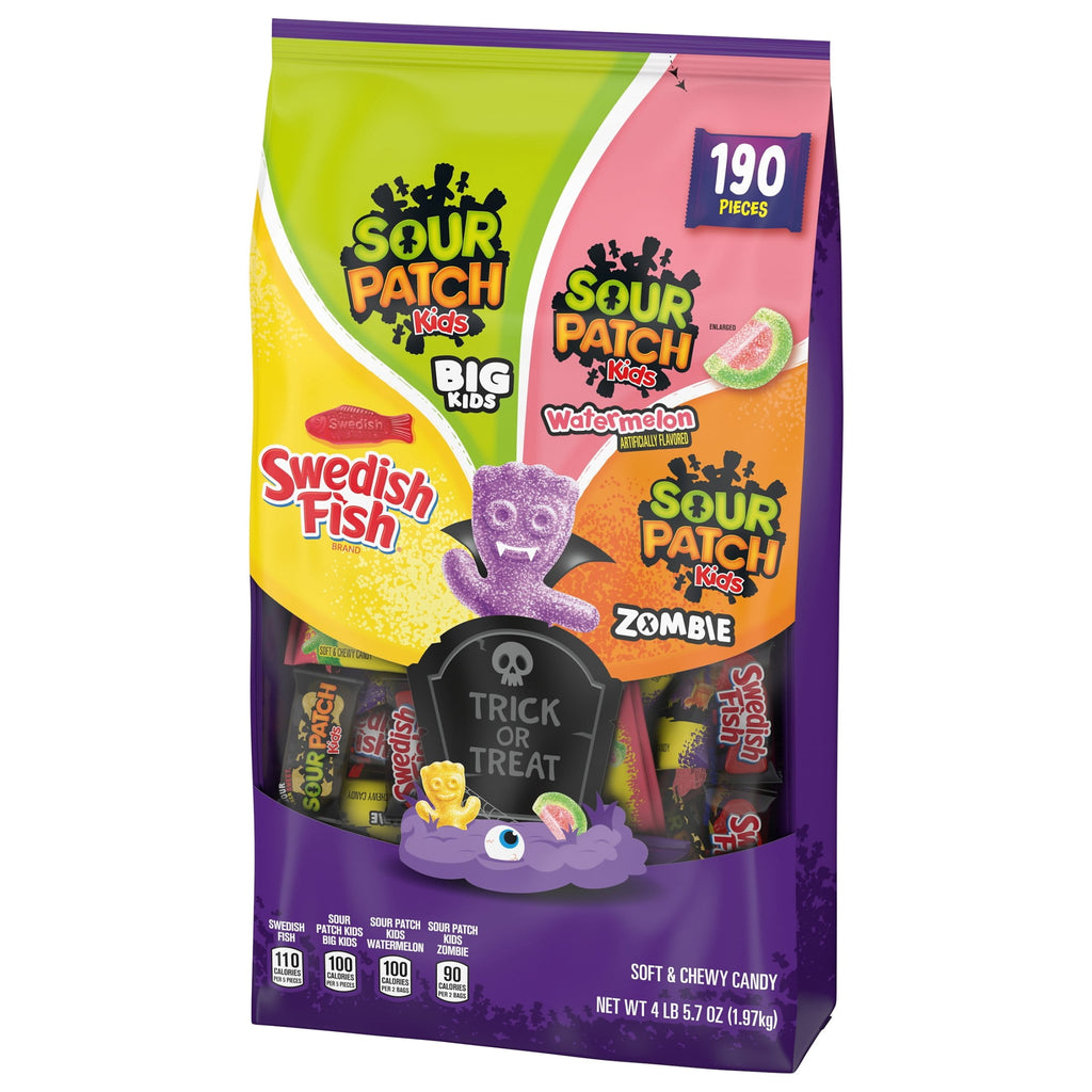 SOUR PATCH KIDS and SWEDISH FISH Soft & Chewy Halloween Candy Variety Pack, 190 Bags