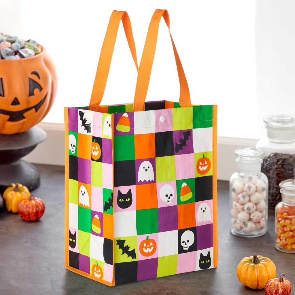 Hallmark Large Halloween Tote Bag (Ghosts, Candy Corn, Bats, Cats), 1 Count