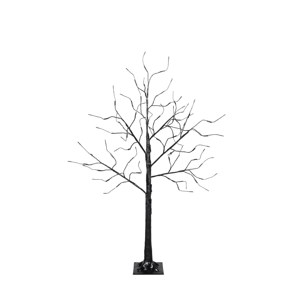 3-Pack Black Adjustable Branches Trees with Purple LED Lights, 4FT 5FT 6FT Pre-Lit Spooky Tree Set for Indoor Halloween Christmas Decor