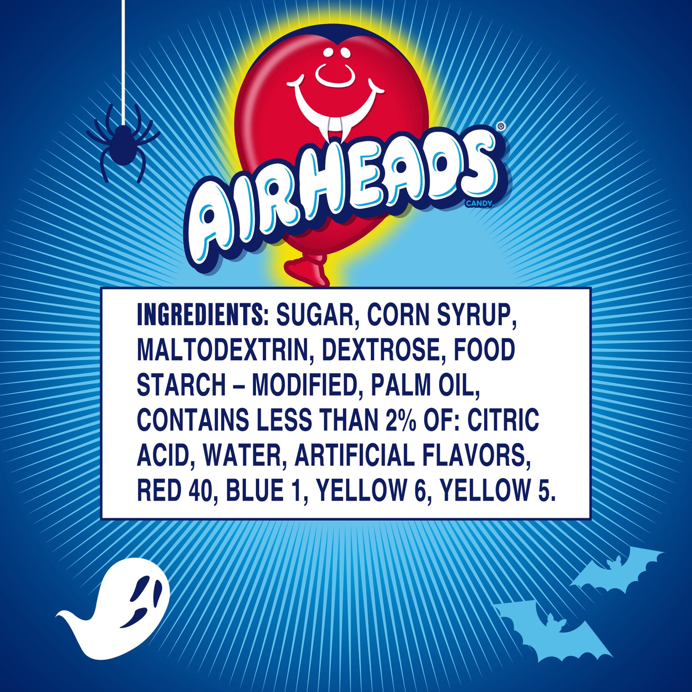 Airheads Halloween Chewy Candy Bars, Assorted, Nut Free, Regular Size, 33oz, 60 Count