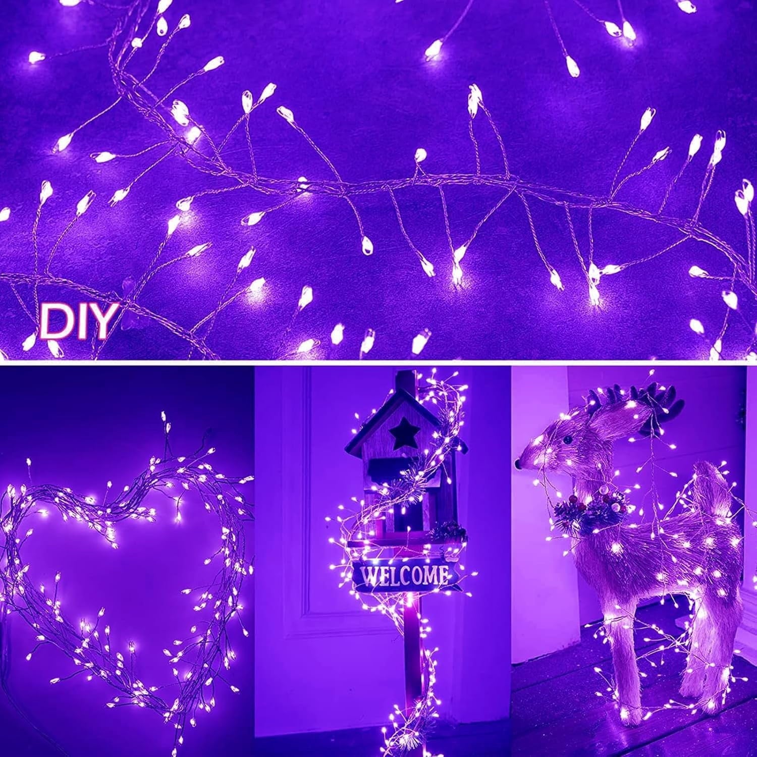 Mini Firecrackers String Light 19.68Ft 200 LED USB Operated 8 Modes Cluster Chain Fairy String Lights with Remote Control Firefly Lights for Xmas Party Home Garden Decoration