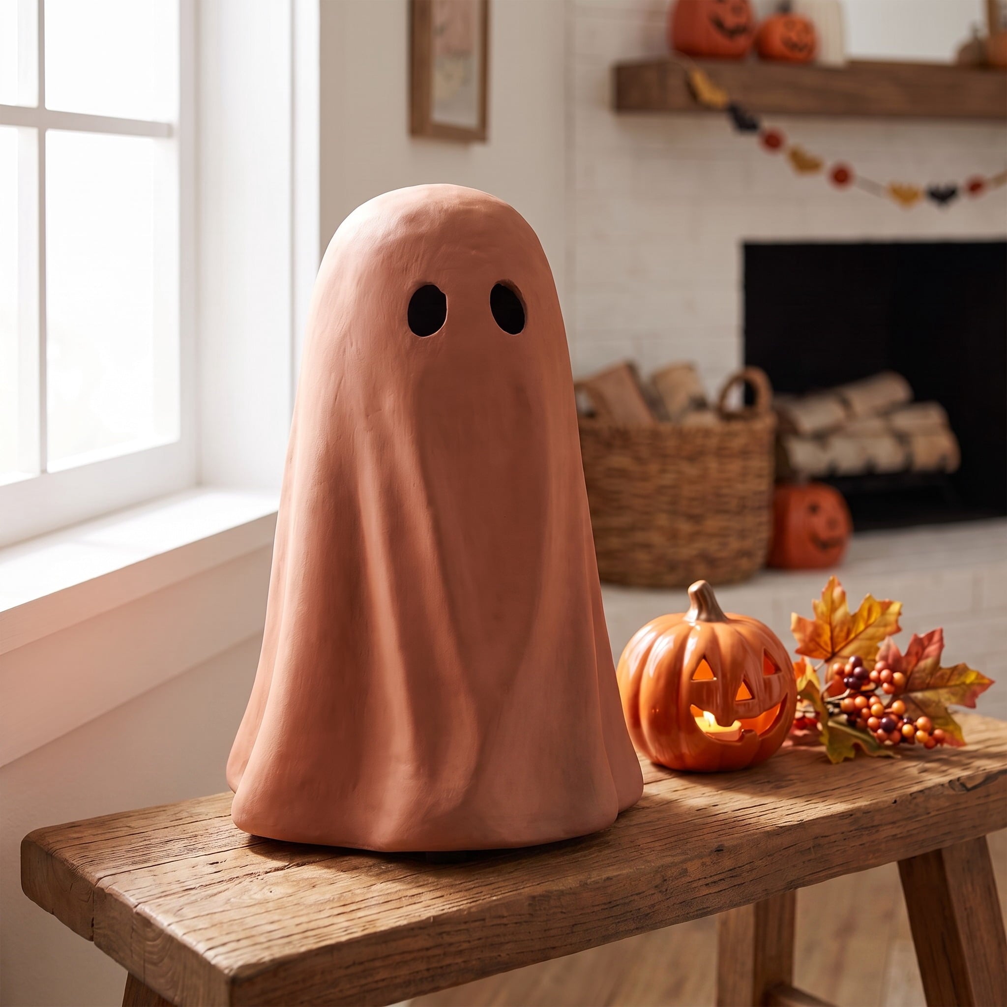 Paper Mache Ghost Decoration, Black, 11", Halloween by Way To Celebrate