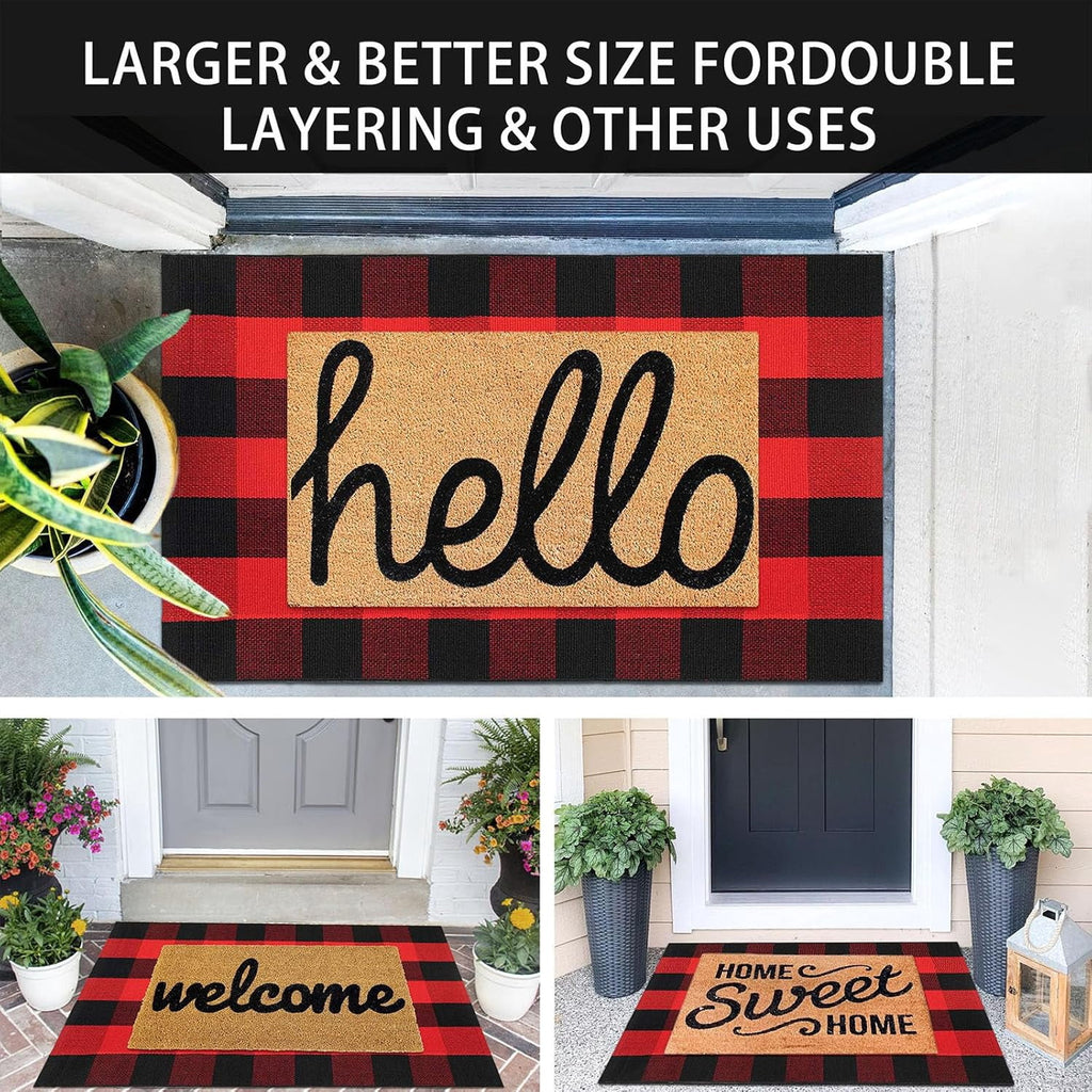 HearthHarmony Buffalo Plaid Area Rugs 2x3 Ft Brown and Black Checkered Rugs Washable Front Door Mat Hand Woven Cotton Outdoor Small Rug for Front Porch Kitchen Entryway Patio Bathroom