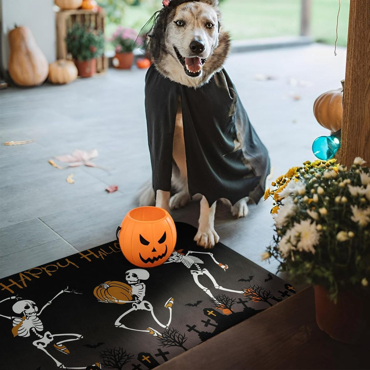 BLEUM CADE Halloween Doormat Outdoor Welcome Mat Dancing Skulls Door Mat Outside Entry Rug,18" x 30"