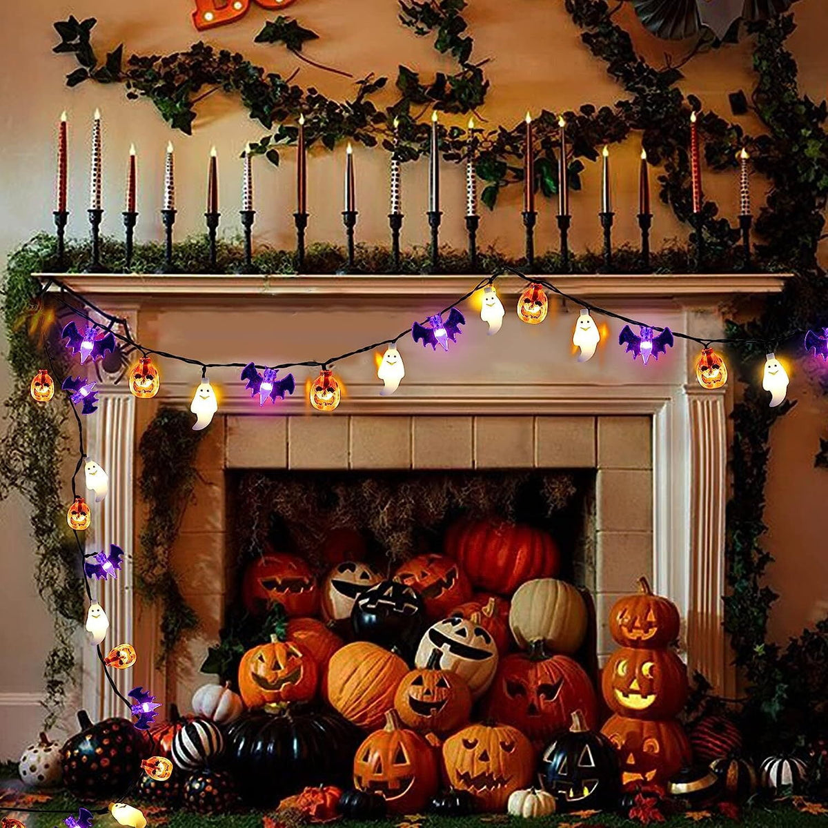 Halloween String Lights Battery Operated 20 Feet 30 LED 3D Pumpkin Bat Ghost Lights with Timer - 8 Light Modes Halloween Decorations Lights for Party Patio Indoor Outdoor (Upgrade)