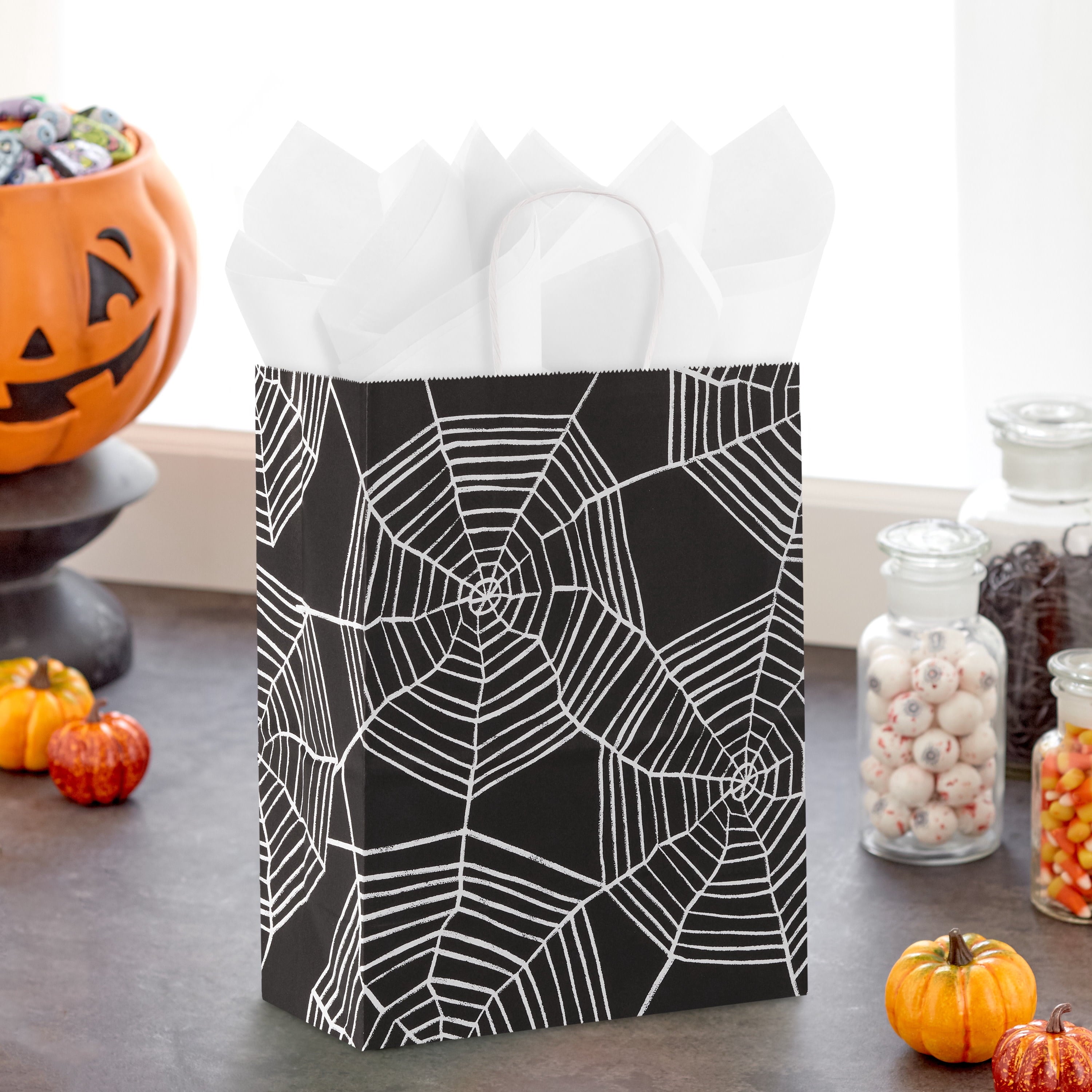 Hallmark Medium Halloween Gift Bag (Webs on Black), 1 Count