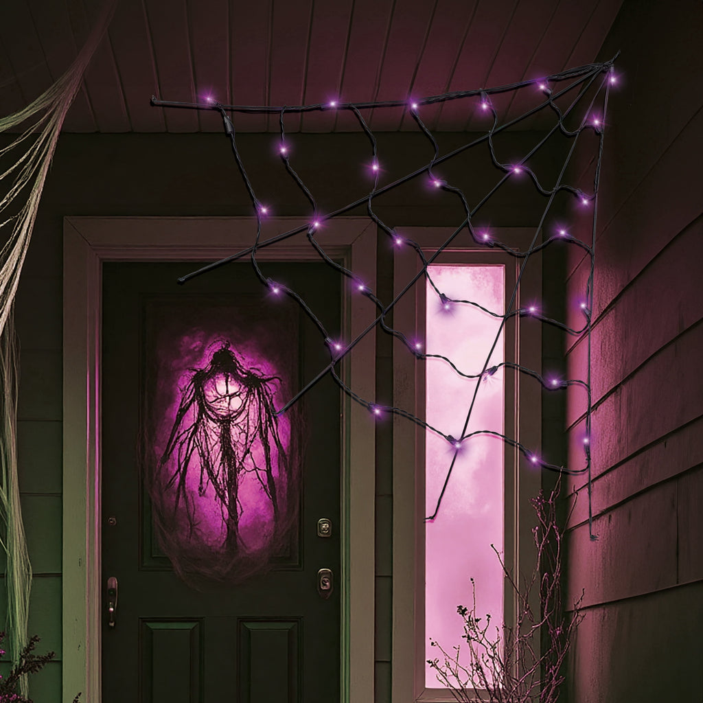 Indoor/Outdoor 30-Count LED Corner Web Lights, Multicolor, 30" x 30", Halloween by Way To Celebrate