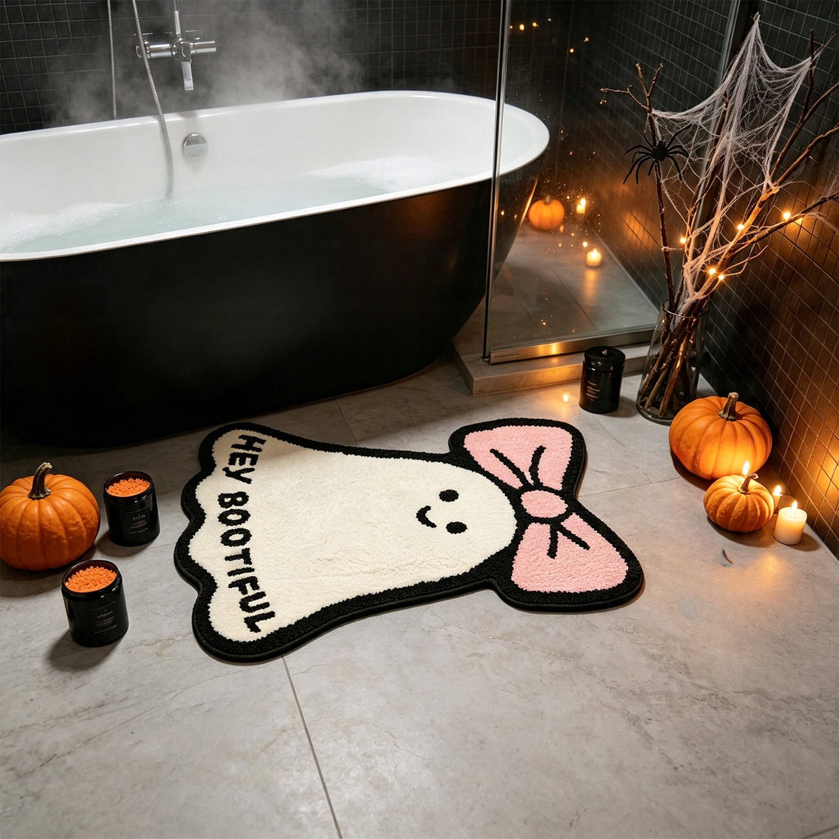 Pink Halloween Decor Ghost Candy Bowl Figurine with Bow and Scalloped Holder for Indoor Tabletop Decor and Party Favor Display