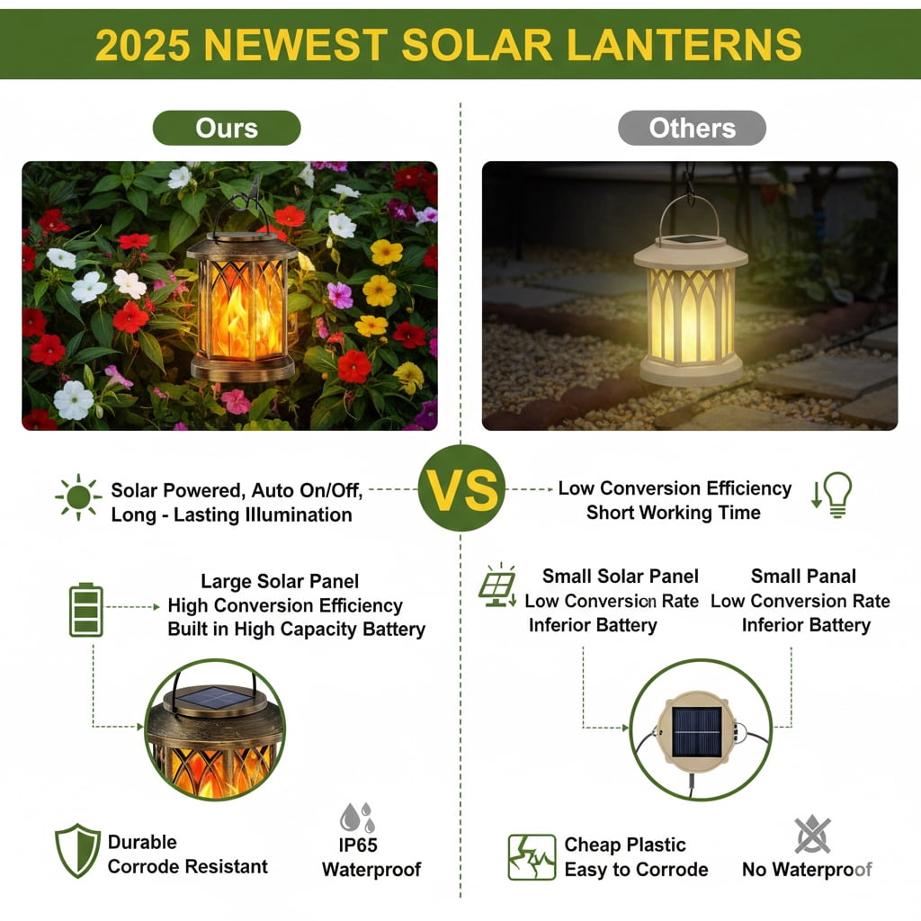 4 Pack Solar Lantern Outdoor Lights, Upgraded Flickering Flame Solar Lanterns Lights Outdoor Waterproof, Hanging Lantern Decorative Solar Powered Lanterns for Yard Patio Path Tree Garden Decor