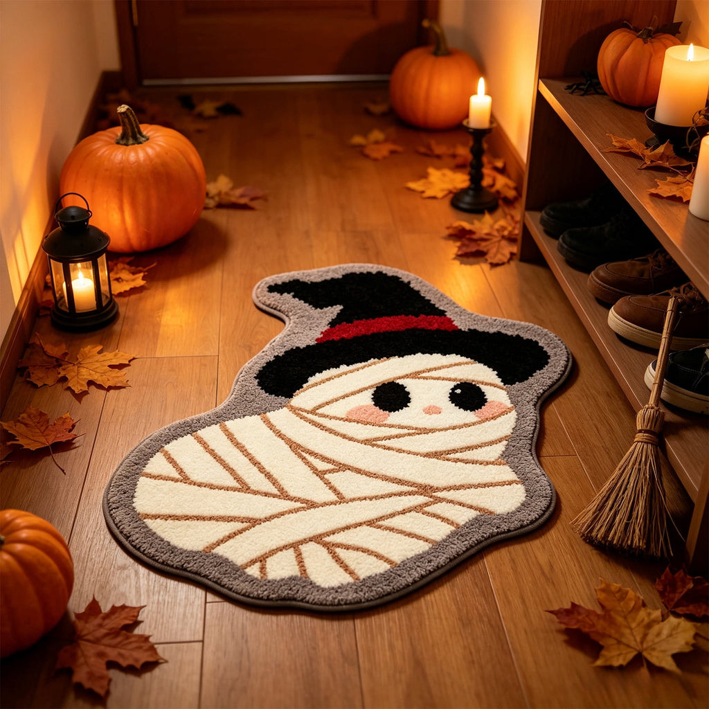 Halloween Bath Mat Ghost Multicolor Irregular Mat 27.56x17.72in Polyester Skidproof & Absorbent for Bathroom Entryway Living Room Halloween Door Mat by MPOISVA