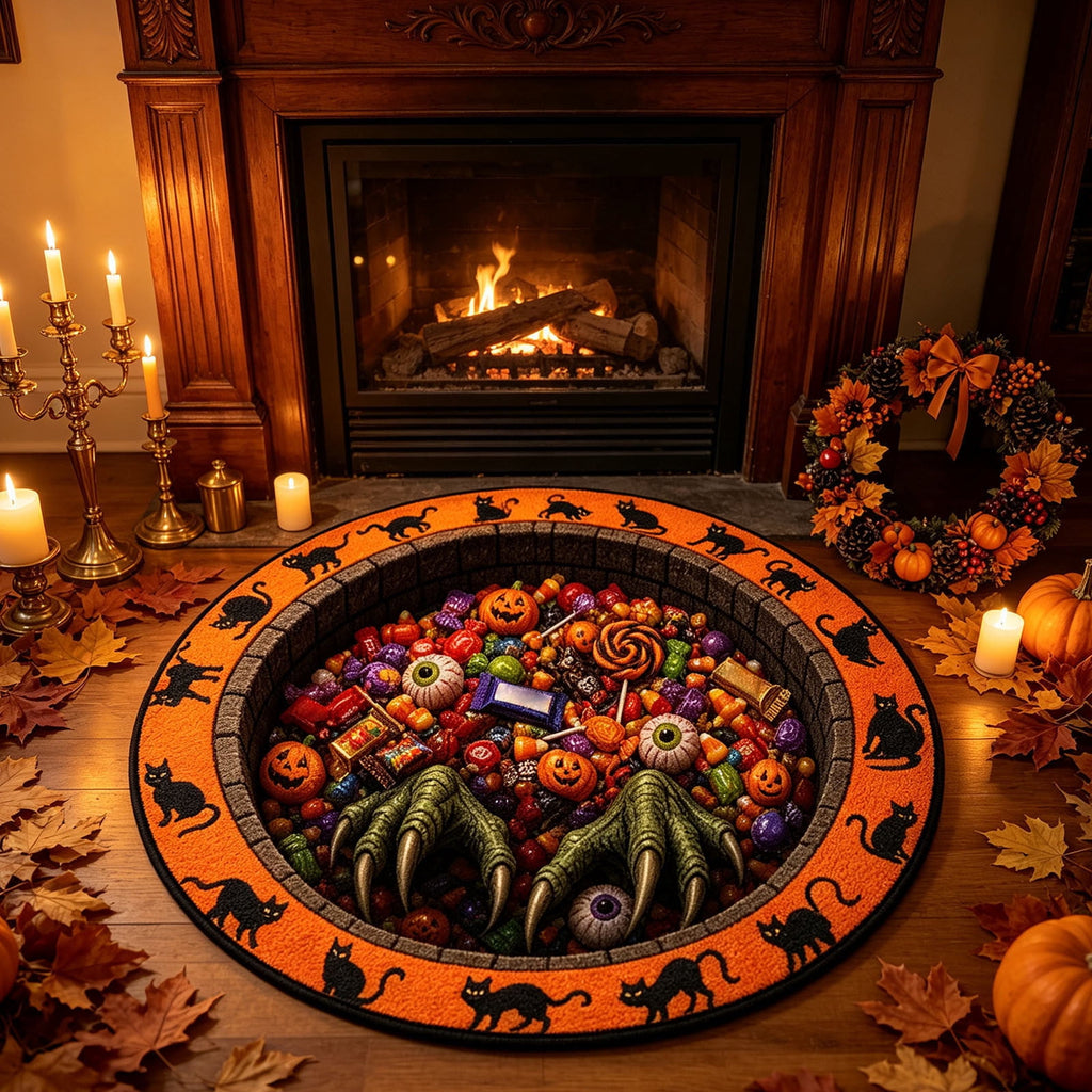 Halloween Round Rug Optical Ghost Pumpkin Mat 15.75in Diameter Polyester Skidproof & Soft for Entryway Bedroom Party by MPOISVA
