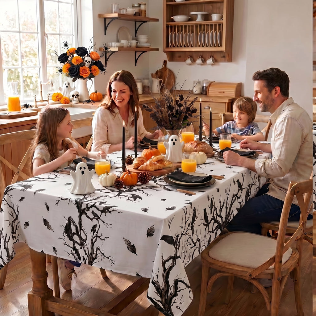 Sm:)e Crow Haunted Tree Halloween Tablecloth 60x84 Inch, Machine Washable Table Cover for Dinner/Party Decoration/Holiday